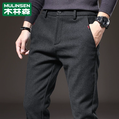 木林森 Осенние трендовые черные штаны, 2024 года, в корейском стиле, облегающий крой