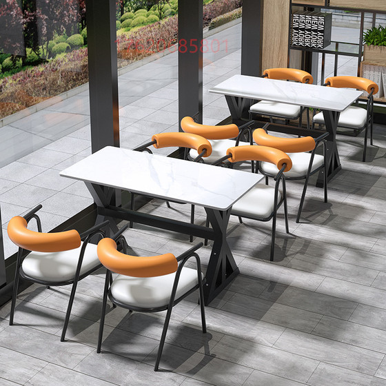 Wall iron booth milk tea shop tables and chairs dessert shop cafe sofa canteen commercial hot pot rock slab table dining chairs