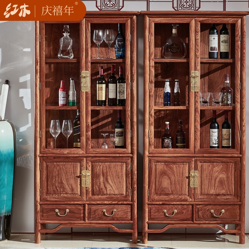 Kyung Hei years Red wood wine cabinet Hedgehog Purple Sandalwood Flowers Pear Wood Furniture GLASS DISPLAY CABINET SOLID WOOD CLOSE TO WALL STORAGE CABINET