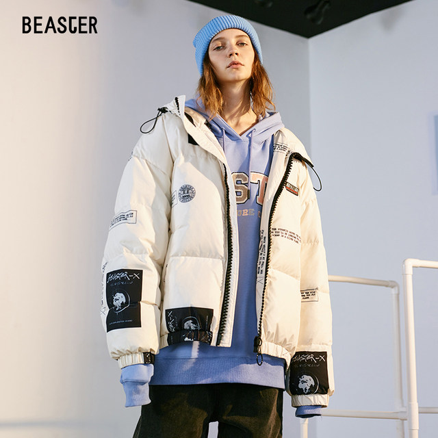 BEASTER Grimace Hooded Bread Down Jacket Printed Duck Down Casual Windproof Warmth Erbin Wear