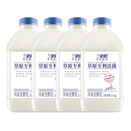 【兰格格旗舰店】兰格格草原专利活菌酸奶1kg*4做干噎酸奶大桶装