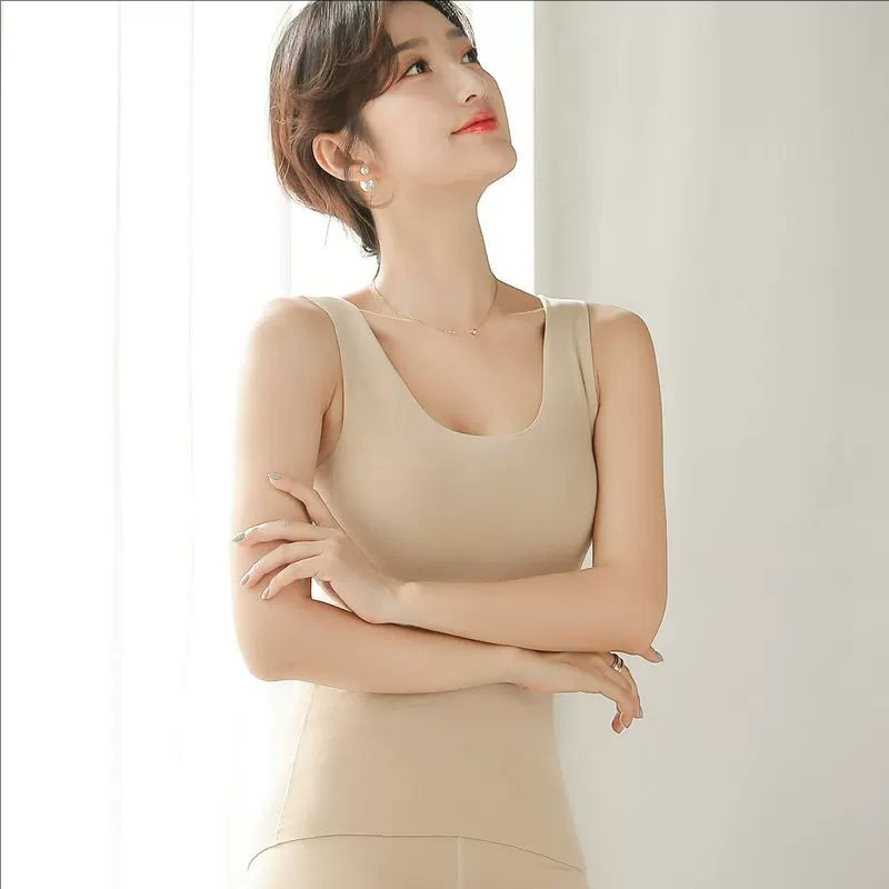 德绒无痕保暖衣女内衣加绒加厚背心贴身秋衣大码套装发热内穿冬季