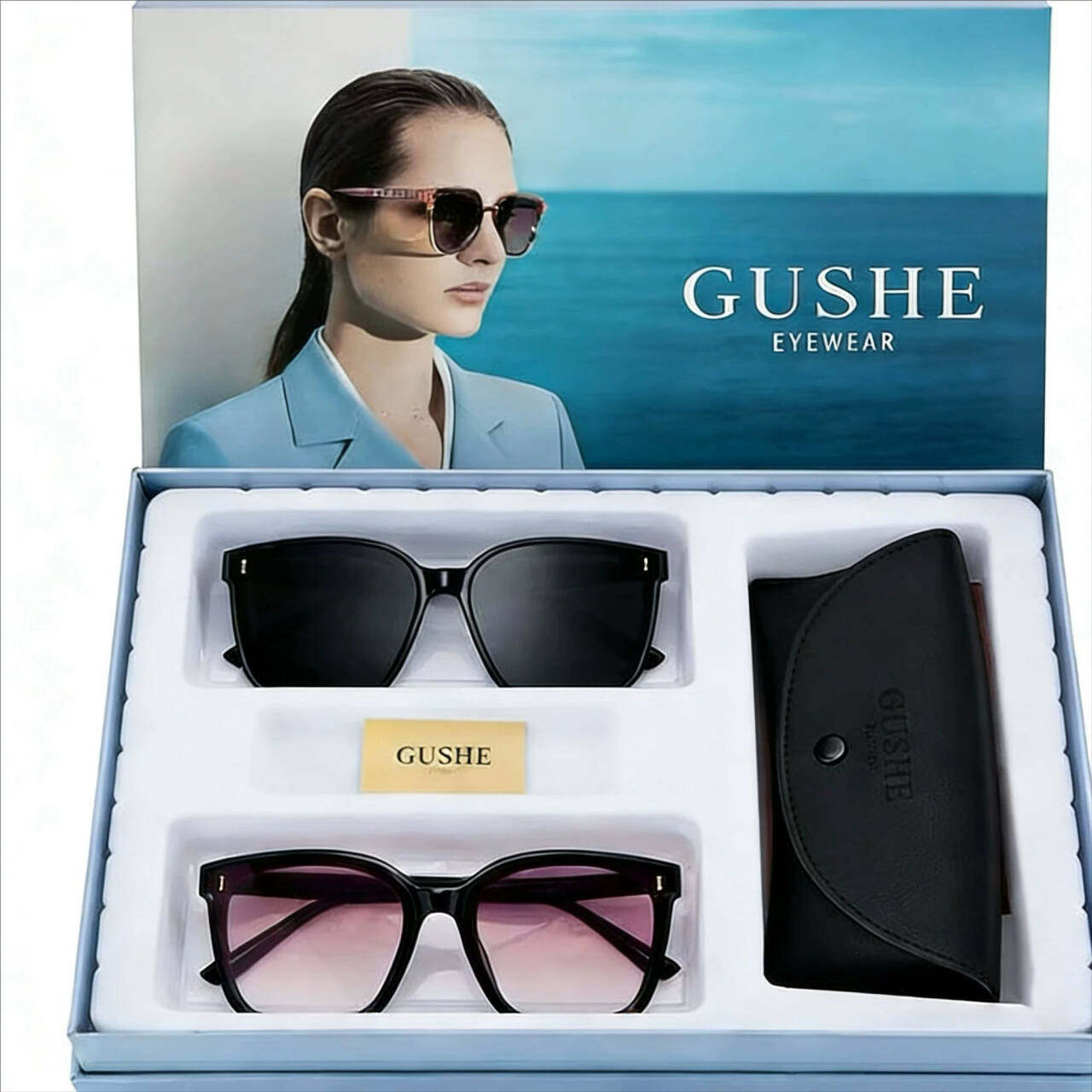 【古奢】男女经典大框太阳镜×2副礼盒装