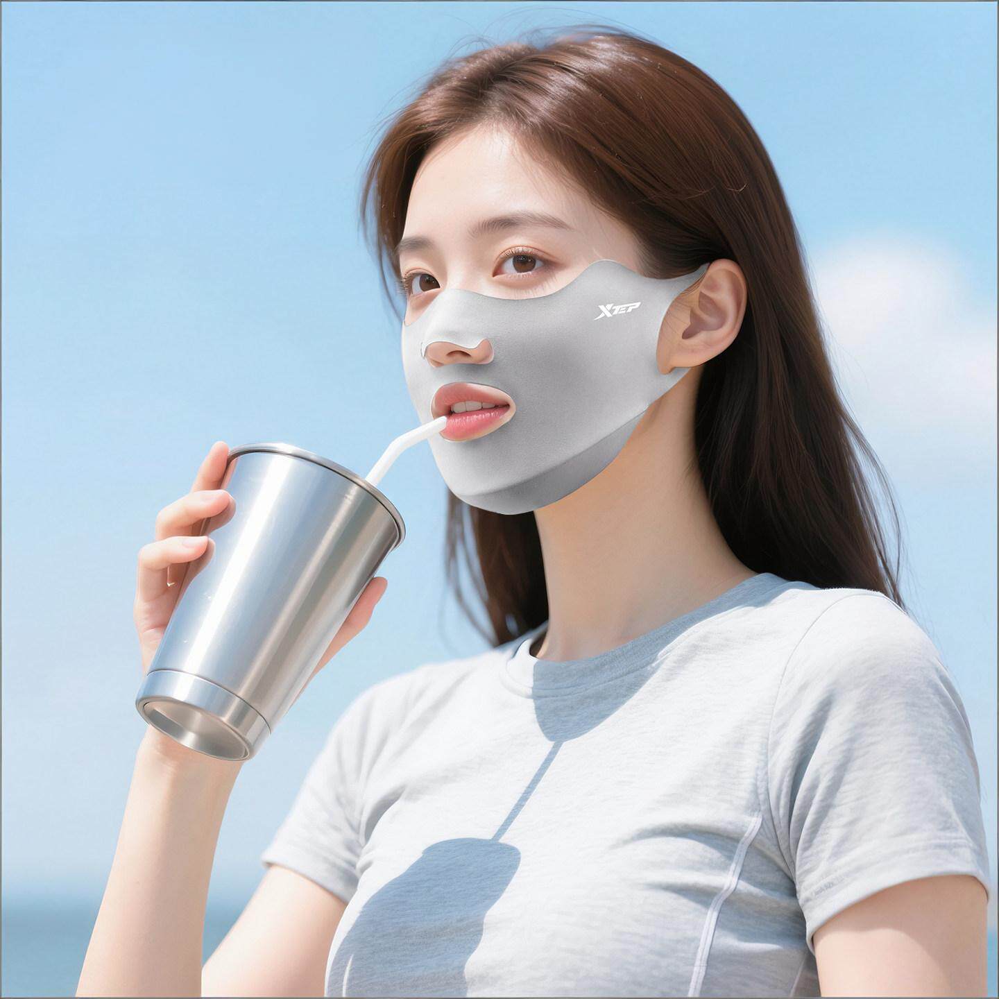 特步防晒口罩女防紫外线运动跑步透气易呼吸骑行面罩冰丝脸基尼