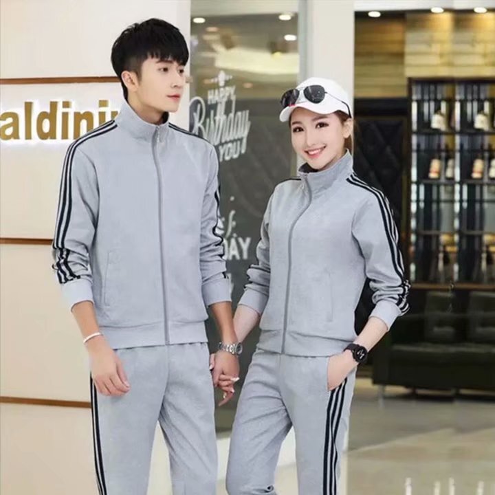 Spring and Autumn Sports Suit for Couples, Cardigan Sweatshirt Jacket, Large Size Gray Long-Sleeved Trousers, Casual Boys' Set