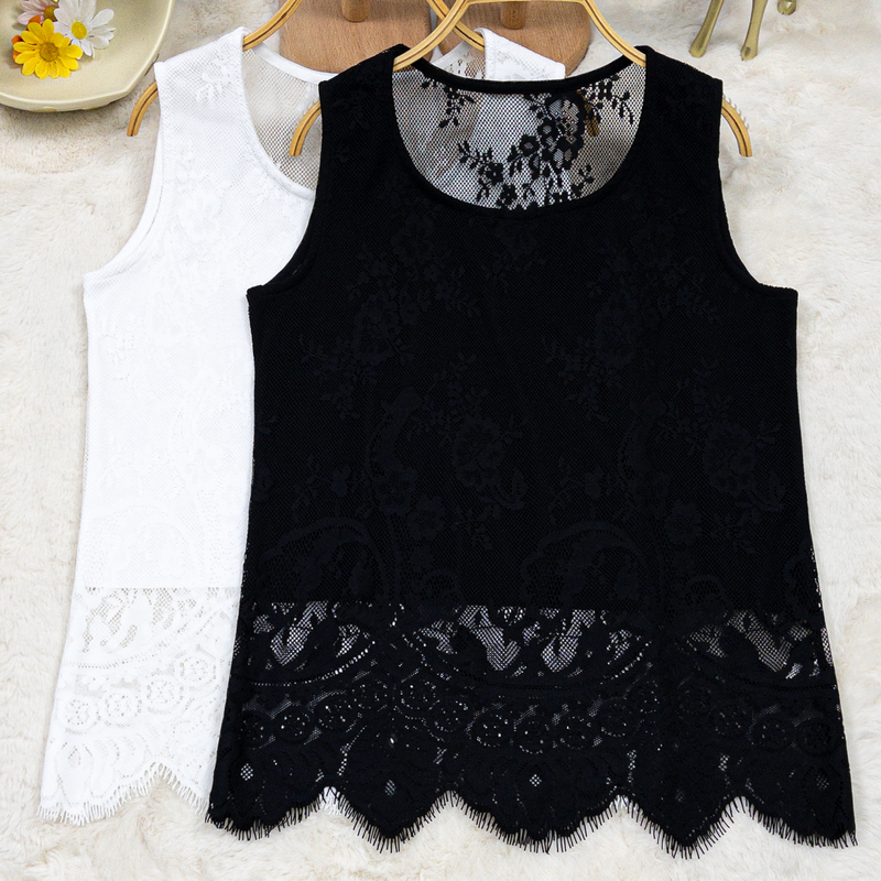 Lace Base Shirt for Women, Black Mesh Top, 2026 New Versatile Blouse with Lace Hem, White and Stylish