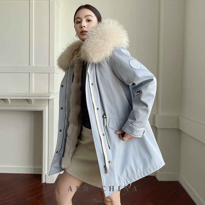 Haining 2026 Winter Fox Fur Parka Coat with Detachable Liner, Thickened for Warmth, Oversized Fur Women's Jacket, Trendy