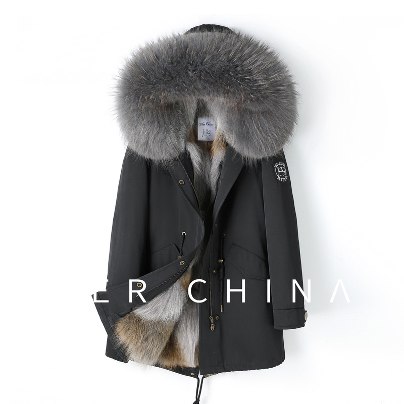 Auerun Canadian Wolf Fur Lined Parka Women's Detachable Fur Coat Workwear Overcoat 2025 Winter Warm