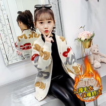 Girls knitted cardigan 2021 new spring and autumn clothes net red fashionable children's foreign style winter sweater coat