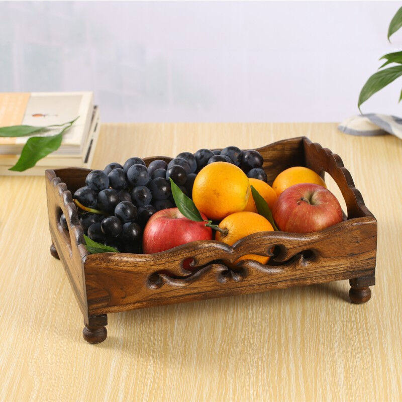 Lejun Home Fruit Tray Home Living Room Tea Table Solid Wood Fresh Chinese Retro Small Nursery Dish Rectangular sugar contained