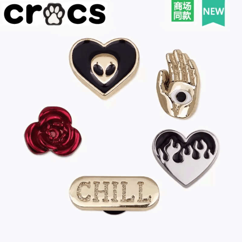 Crocs Shoe Charms Accessories, Shoe Buckle Metal Rose Five-Piece Set, Compatible with Crocs Jibbitz