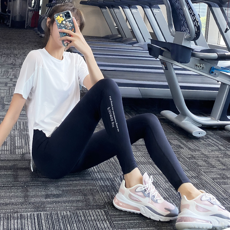 Customized outside wearing high waist peach tight yoga pants running gym pants female elastic skinny dry sweatpants