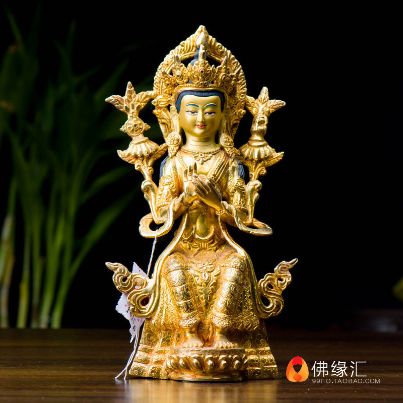 The Millver Tibetan Buddhism Buddhist Church Buddhas Swaying Pieces of Nepal Handmade pure copper Full-6-inch gold 7-inch Qiangba Buddha statue