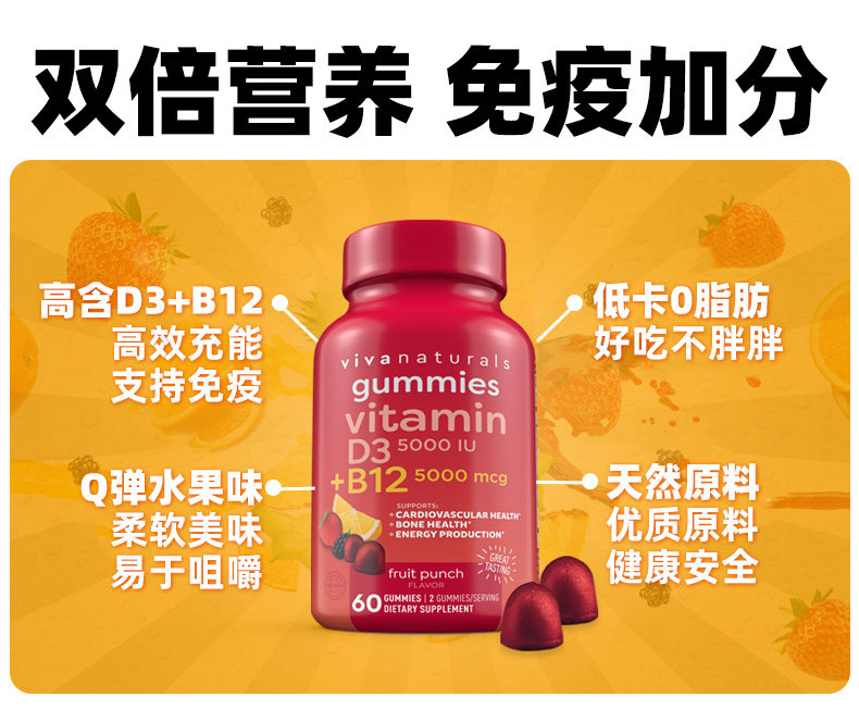 临期特价!美国进口,维D3+B族:60粒 VIVA Naturals 维生素b族软糖 14.9元包邮 值值值-买手聚集的地方
