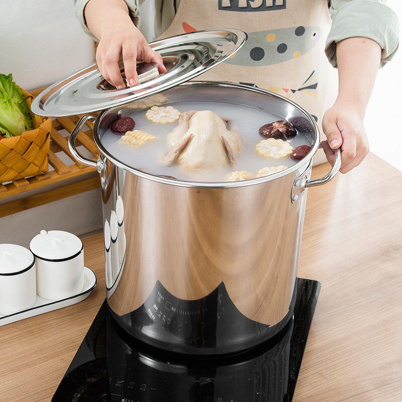 Stainless steel stockpot large-capacity special cooking water boiling water boiling water boiler deep pan large pot for cooking pot household induction cookers
