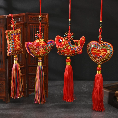 Китайская маленькая подвеска, китайский защитный амулет, мешочек, с вышивкой, китайский стиль