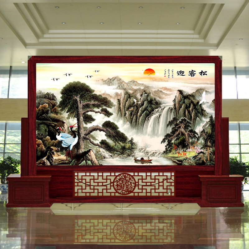 New Chinese-Style Solid Wood Screen Partition for Office, Entrance, Living Room, Facing the Door, Blocking the Entrance, Wealth-Gathering Screen