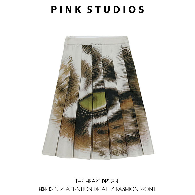 Tiger Print Pleated Skirt for Women, Autumn and Winter, Light Asian Style, Punk Retro, High-Waisted, Slimming, A-Line, Mid-Length Skirt Tiger Print Pleated Skirt for Women, Autumn and Winter, Light Asian Style, Punk Retro, High-Waisted, Slimming, A-Line, Mid-Length Skirt
