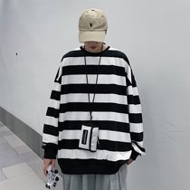 Spring and autumn season thin round collar necropolis for men and women in Korean version Trend Port Wind Ins loose 100 lap streaks long sleeve T-shirt