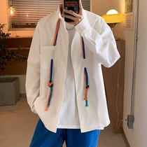 Port Wind Side Webbing Long Sleeves Shirt Mens Autumn Diners Couple Loose Clothes Trend Tide Trump Student Coats