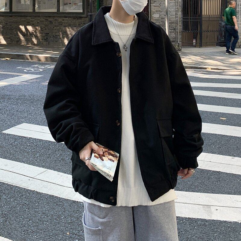 Autumn and winter sweater in large clothes Men's medium Long version High feeling trend Relaxed Wind Clothes Harbor Wind Teenagers Casual Pure Color Jacket
