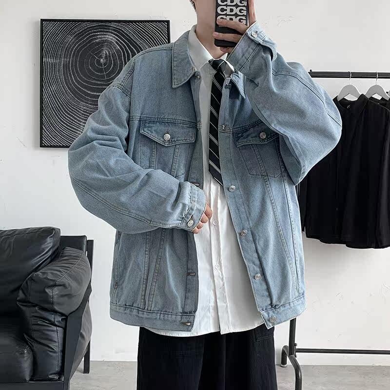 The Yuppie Handsome Denim Jacket Men's Spring Autumn Season of the Harbour Wind Loose Retro Ins-in-The Han Edition Trend Student jacket