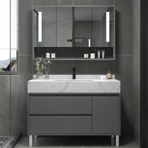 Light luxury bathroom cabinet combination simple modern mirror cabinet set bathroom washbasin rock plate integrated washstand
