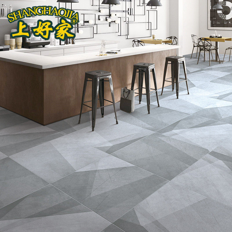 Nordic gray cement brick floor tile balcony geometric figure antique floor tile living room bathroom tile 600x600