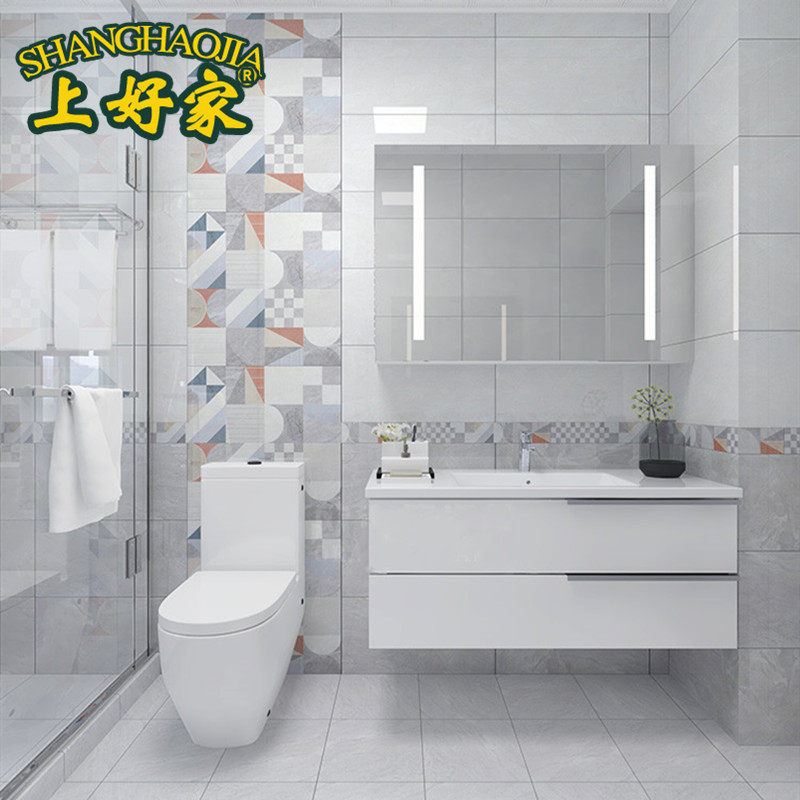 Simply modern light gray toilet tiles Toilet toilet non - slip floor tile kitchen wall tile 300x600