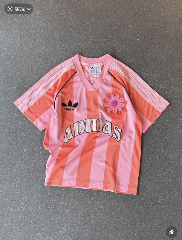 Adidas Adidas Trefoil V-Neck Jersey Sunflower Quick-Drying Striped Sports Short-Sleeved T-Shirt for Women Kc0673