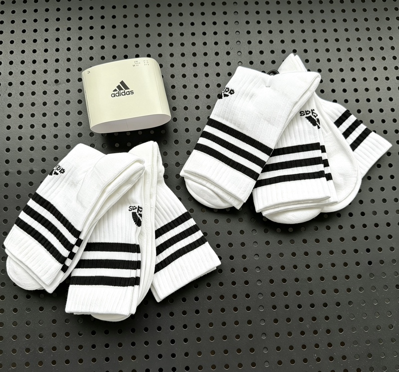 Adidas/Adidas Towel-Soled Cushioning Socks, Unisex, Three-Stripe Mid-Calf Sports Socks Ht3458