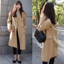 Woolen coat women's middle school long English wind autumn and winter new Korean version of loose little temperament knee woolen coat