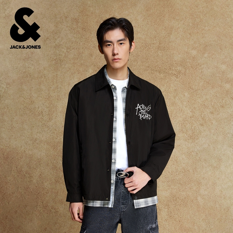 Jack & Jones Men's Winter New Jacket, Fashionable and Versatile Printed Loose Casual Lapel Long-Sleeve Jacket