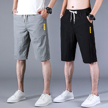 Summer ice slim casual five-point pants mens shorts ins wear youth sports pants quick-dry breeches