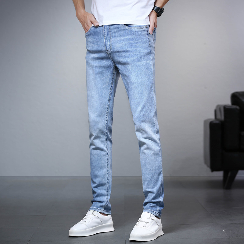 Summer thin jeans men's straight loose 2021 spring and autumn new slim stretch casual long pants men - Taobao
