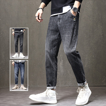 Jeans Pants Men Loose Straight Barrel Winter 2021 New Korean Version Trendy Fashion Elastic 100 Hitch Casual Long Pants