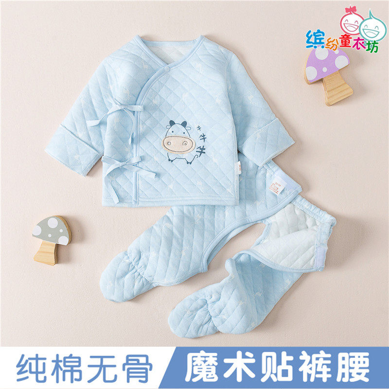 Newborn Baby Boy Clothes Autumn Winter Days 03 Months Winter Fever Sweater Pants With Feet Cotton Clothes Born Without Bone Monk