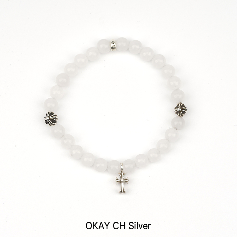 Luo Xin Trendy White White Agate Rock Cross Bracelet 925 Sterling Silver Bead Bracelet Beaded Chain