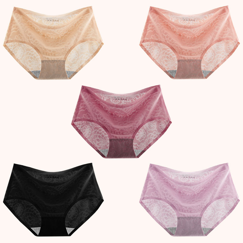 Bà bỏ đánh dấu Underwear nữ Ice Silk rỗng Sexy Ultra-Slim Silk bông Mid-eo cô gái tam giác quần quần short đầu.