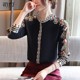 Black chiffon shirt women's long-sleeved 2022 autumn new Korean style fashion stand-up collar retro print Western-style top trendy