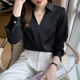 Retro Hong Kong-flavored V-neck shirt women's spring and autumn long-sleeved loose temperament chiffon overalls workplace high-quality texture top