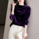 French retro half-high collar golden velvet purple shirt women's autumn and winter new high-end sense of celebrity temperament long-sleeved top