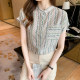 Striped printed chiffon shirt women's short-sleeved top 2022 summer new retro Hong Kong style stand-up collar shirt