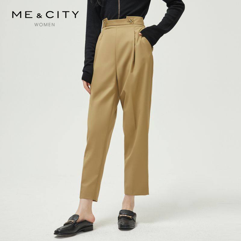 MECITY women's dress 2022 new commuter business Double button Symmetrical Design Pure Color Tapered Western Fit Pants 547791