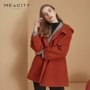 Áo len nguyên chất MECITY dành cho nữ trùm đầu áo choàng ngắn hai vai - Accentuated eo áo áo dạ tweed dáng dài