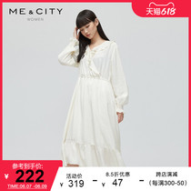 MECITY Women Dress Fall Elegant Fashion Casual Lotus Leaf Side Long Sleeves Cashew slim V necklace dress 544801