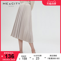 MECITY womens clothing autumn winter pure color 100 pleats irregular one-piece design with waist band high waist and half body dress 546063