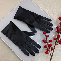 Satin gloves bride wedding retro Hepburn style black velvet short burgundy wedding dress photo shoot white