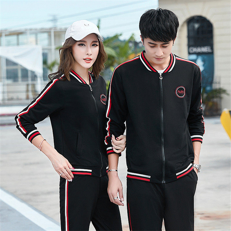 韩版新款时尚运动服男2018春秋季三件套情侣运动套装女士休闲卫衣