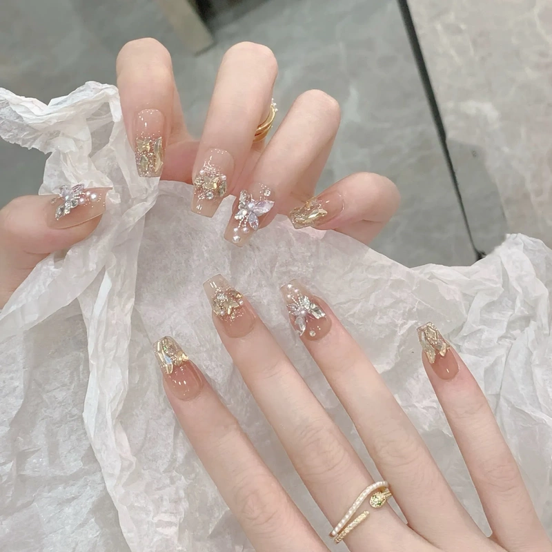 Feathered Butterfly Purely Handmade Wearable Nails, Sparkling French Style, Enhances Fairness, Summer High-End Feel, Ten Nail Pieces